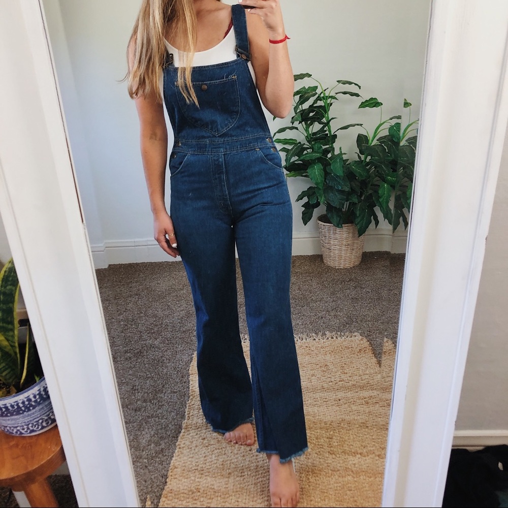 Vintage • 70s Flare Bottom Overalls with Raw Hem